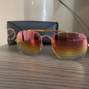 Ray-Ban Gold Aviator Sunglasses with Rainbow Lenses